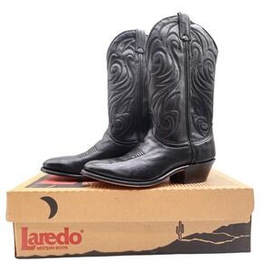 Laredo Vintage 90s Cowboy Boots Mens 6.5 D Black Leather New With Box